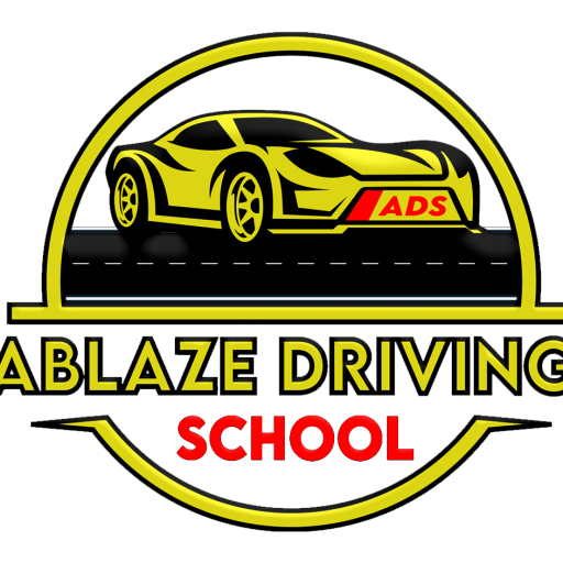 Logo of Ablaze Driving School featuring yellow sports car